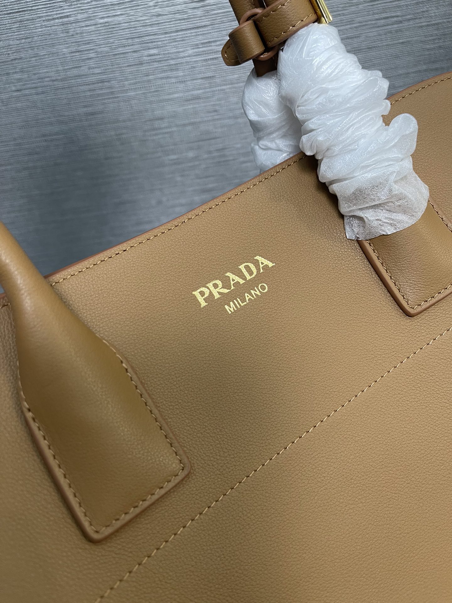 Prada Large Leather Tote Bag With Buckles Handbag Caramel 1BG508